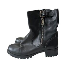 Prada Biker Boots Black Leather Lug Sole Ankle Boots EU 38.5